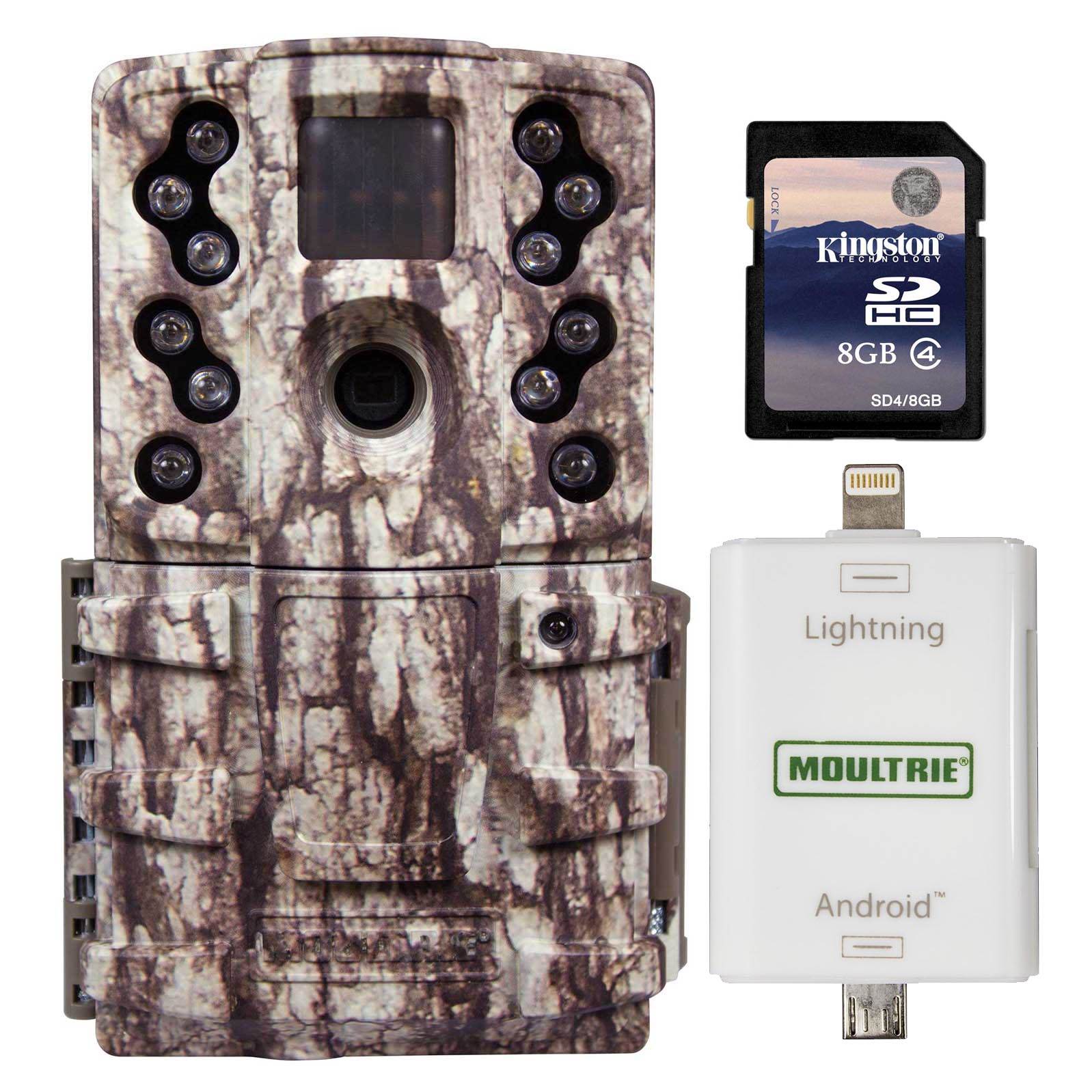 Moultrie 12 MP Long Range Infrared Game Camera + SD Card Reader + 8GB SD Card