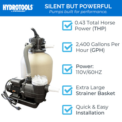 HYDROTOOLS by Swimline 14" Sand Filter Combo w/ Stand, 2400 GPH, 60lb Capacity