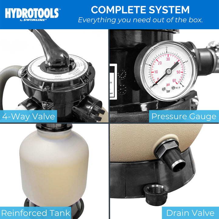 HYDROTOOLS by Swimline 14" Sand Filter Combo w/ Stand, 2400 GPH, 60lb Capacity