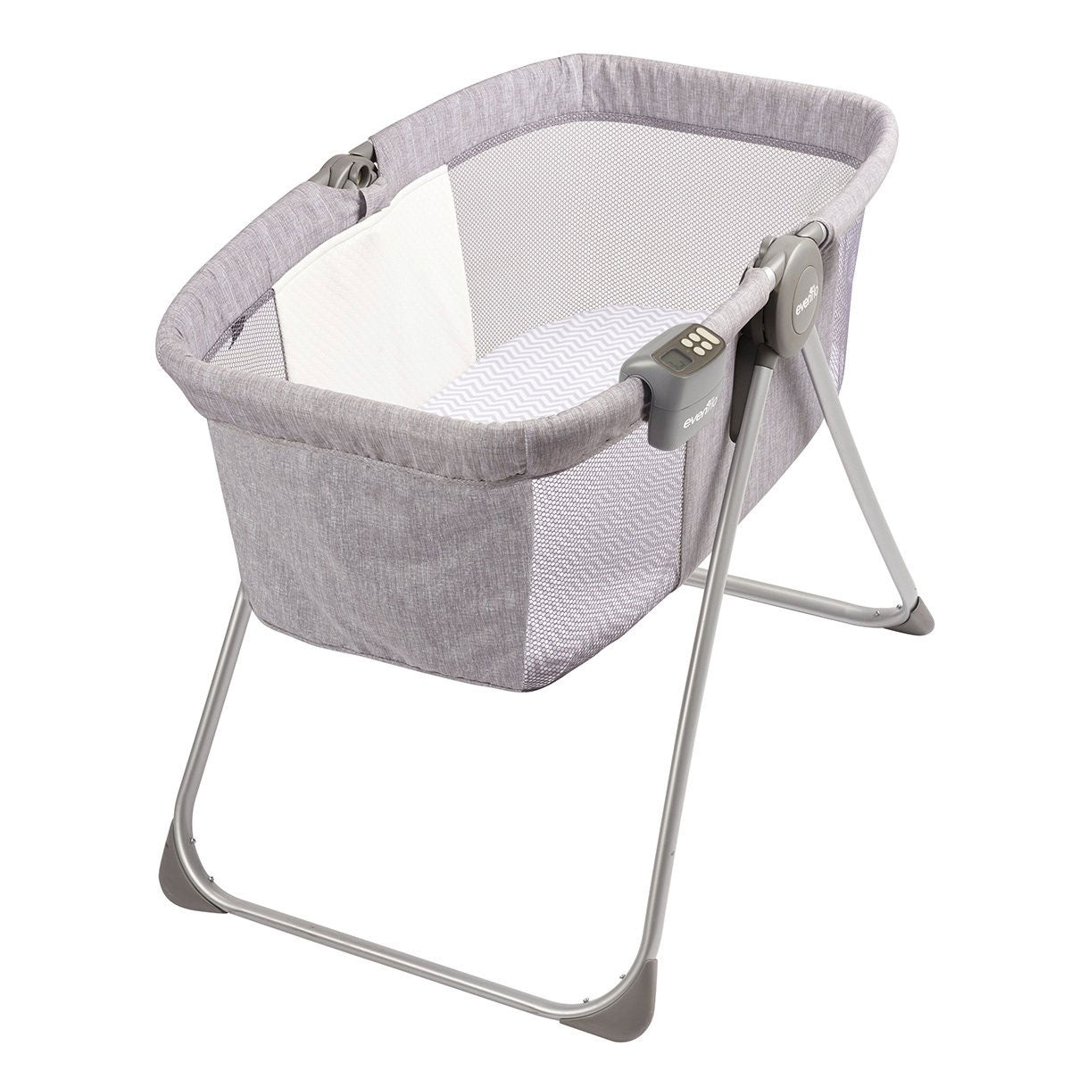 Evenflo Loft Portable Bassinet Crib with Bluetooth Speaker, Chevron Melange Gray