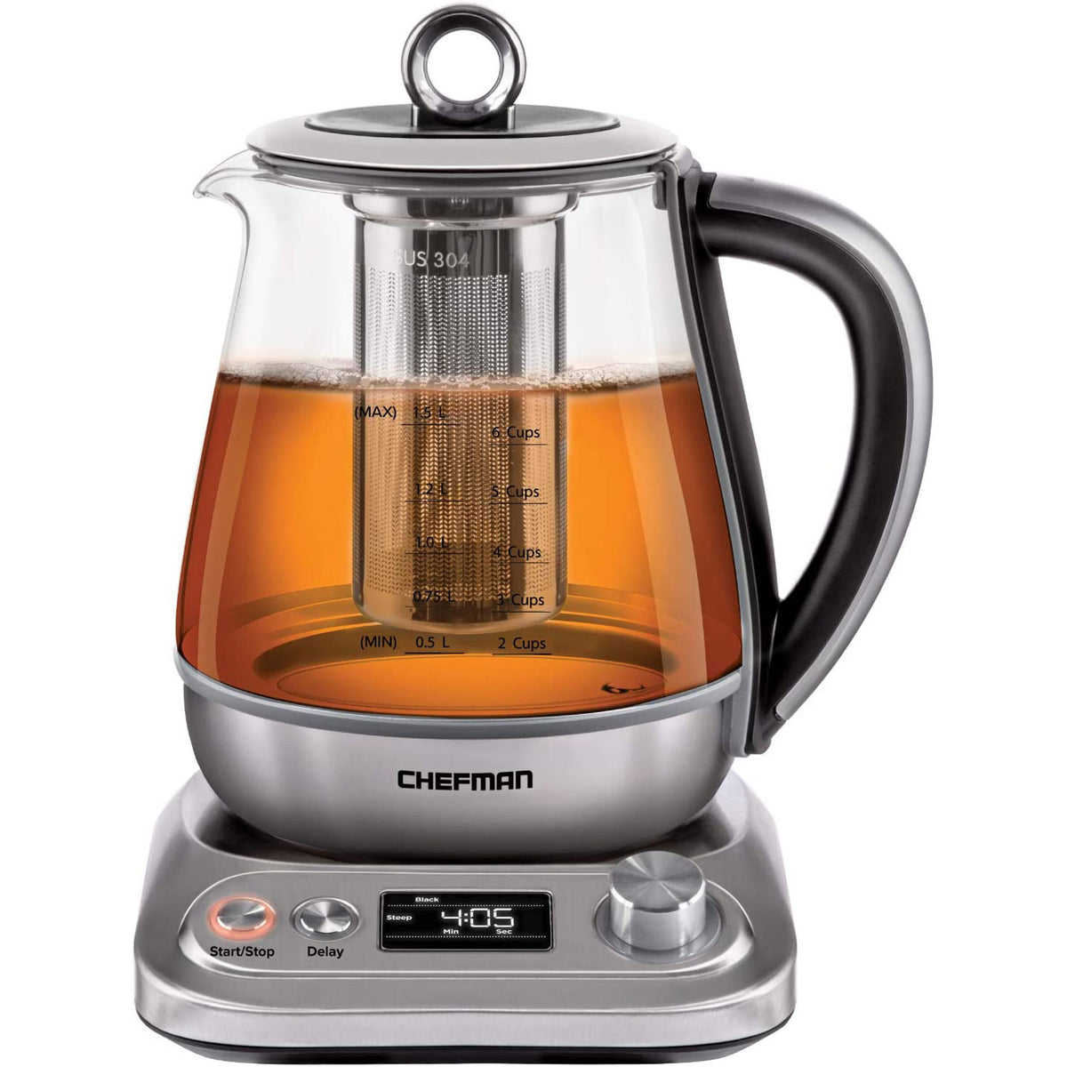 Chefman 1.5 Liter Stainless Steel Electric Glass Kettle Tea Infuser (Open Box)