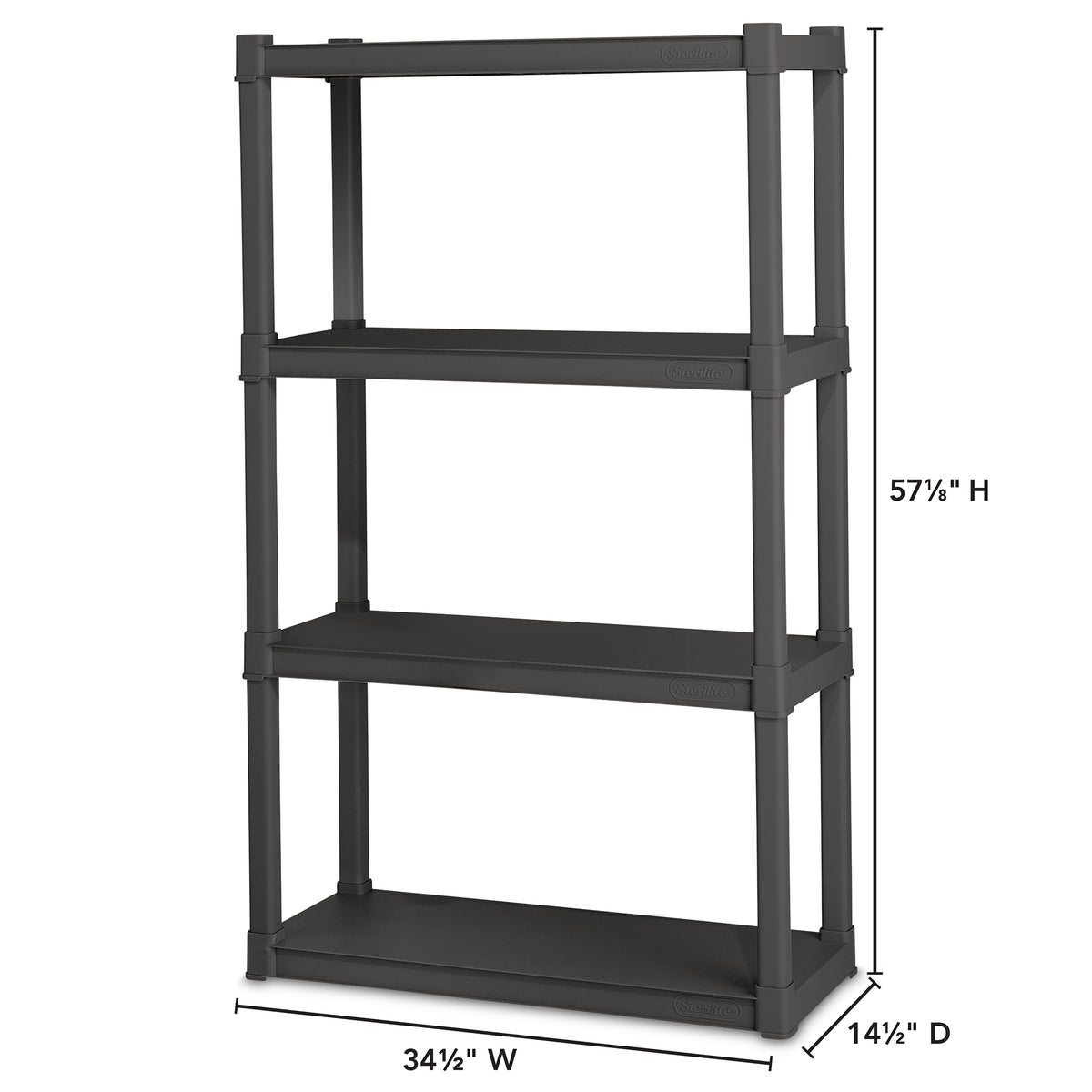 Sterilite 4 Shelf Plastic Storage Unit & Garage & Pantry Storage Cabinet, Gray