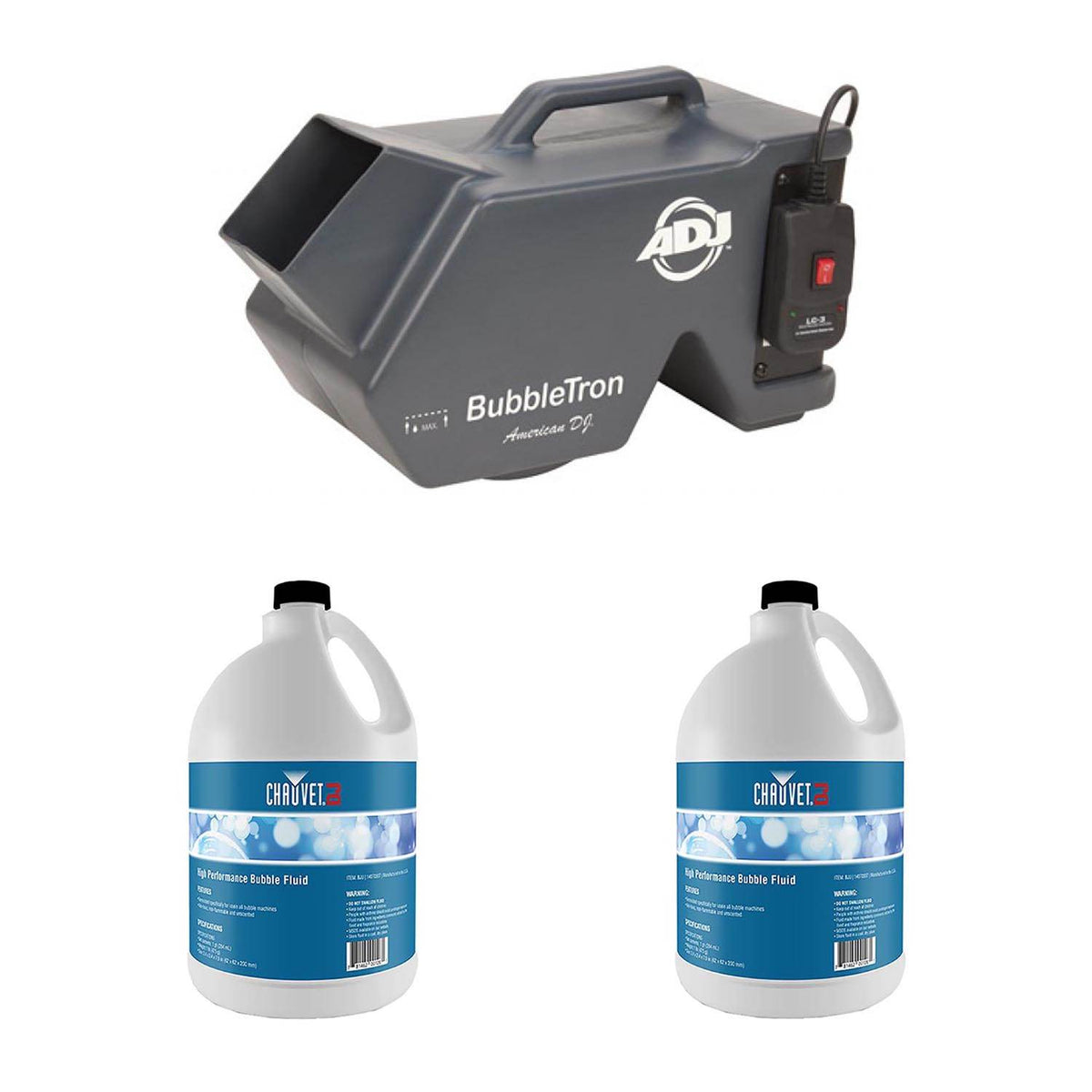 American DJ Bubble Machine/Remote + 2-Pack Bubble Fluid
