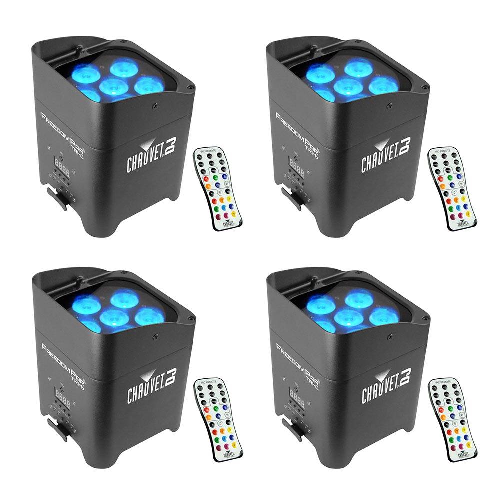Chauvet DJ Freedom Tri-6 Wireless RGB LED Wash Light Effect + Remote (4 Pack)