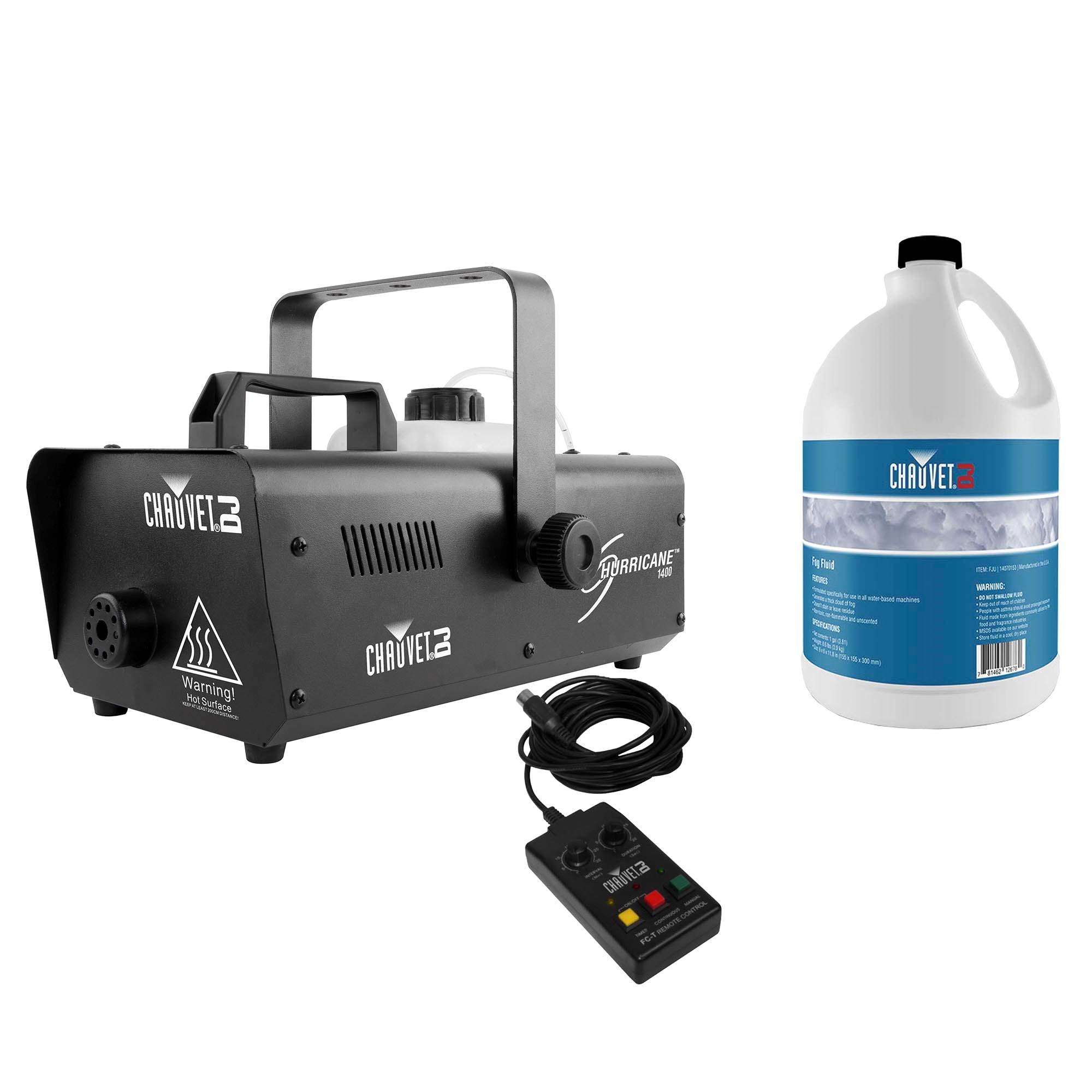 Chauvet DJ Hurricane 1400 Fog Machine w/ Remote + 1 Gallon Bottle of Fog Fluid