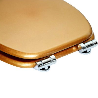 Sanilo 204 Elongated Soft Close Molded Wood Adjustable Toilet Seat, Shiny Gold