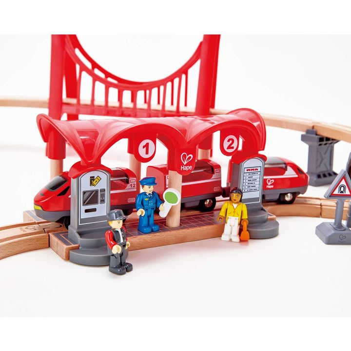 Hape Busy City Themed Magnetic Kids Freight Train Station Toy Set (Used)