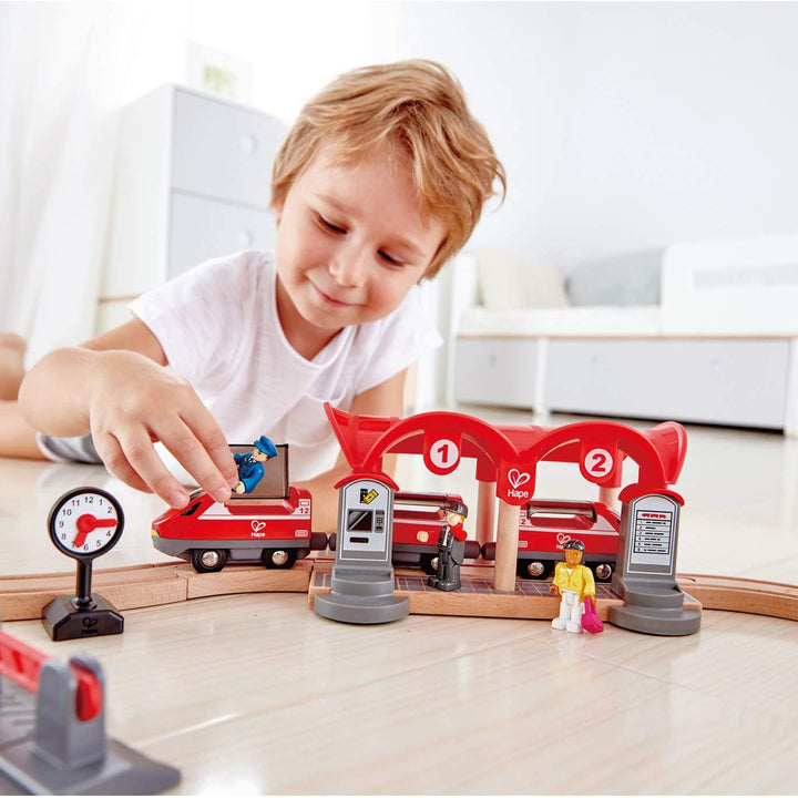 Hape Busy City Themed Magnetic Kids Freight Train Station Toy Set (Used)