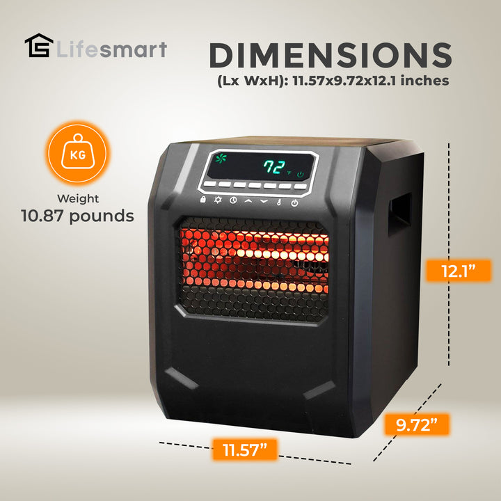 Lifesmart 4 Element 1500W Portable Electric Infrared Quartz Space Heater, Indoor