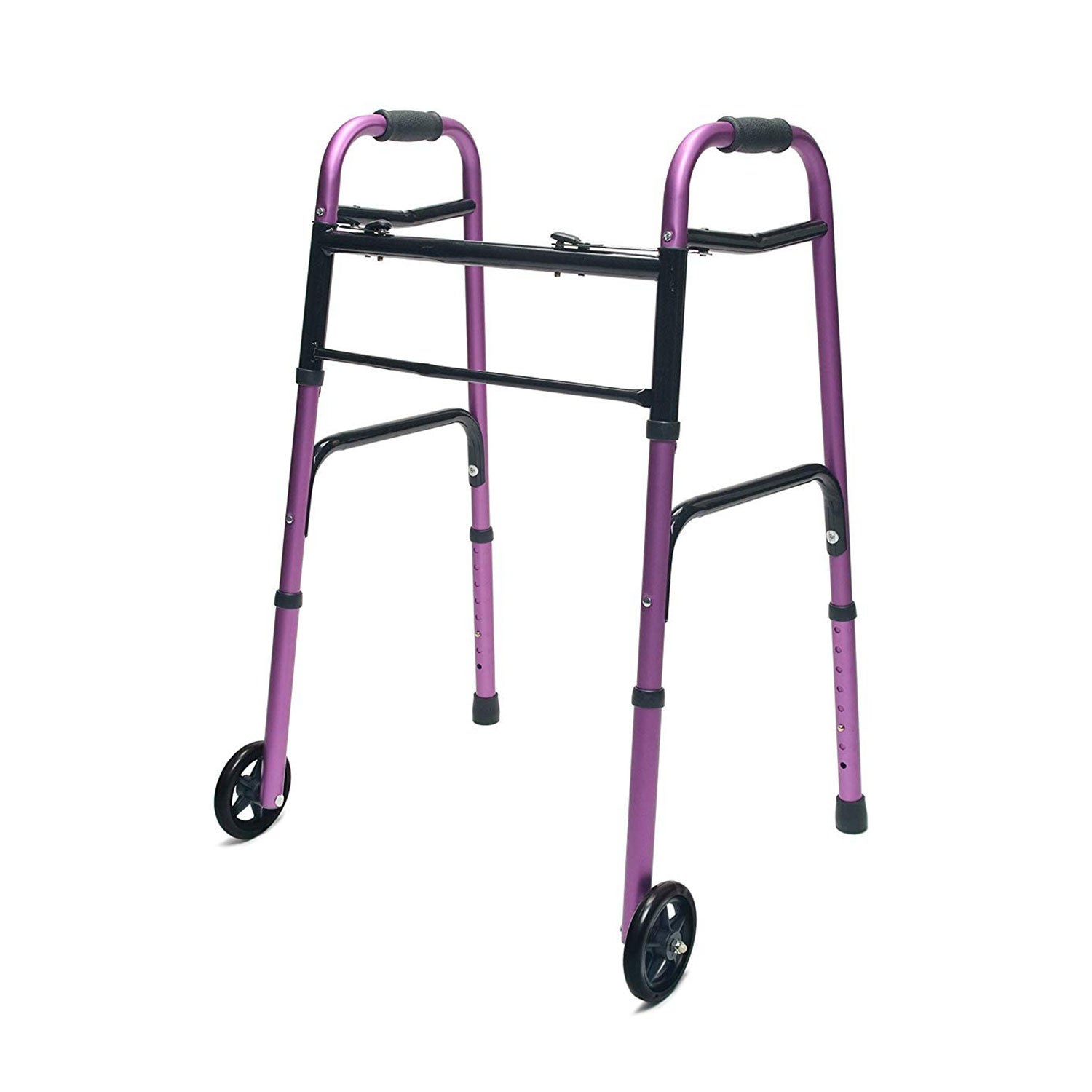 Lumex Everyday Adult Walker Walking Aid with 5" Front Wheels & Glide Tips, Plum - VMInnovations