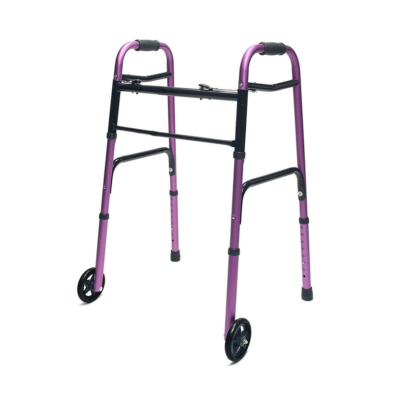 Lumex Everyday Adult Walker Walking Aid with 5" Front Wheels & Glide Tips, Plum