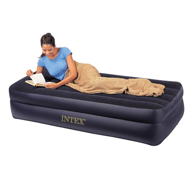 Intex Dura-Beam Pillow Rest Airbed Mattress w/ Fiber-Tech Built-In Pump, Twin