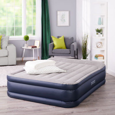 Intex Deluxe Pillow Rest Queen Raised Built-In Pump Fiber-Tech Airbed (Used)