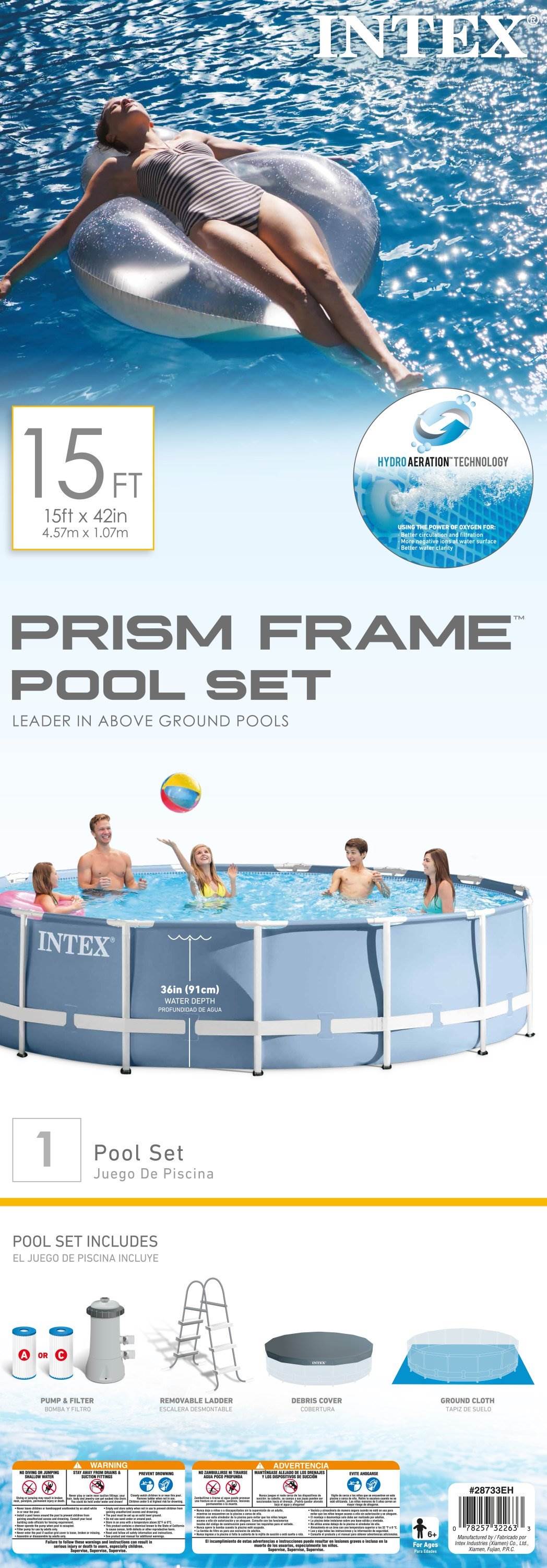 Intex 15 Feet x 42 Inches Frame Pool Set w/ Ladder, Cover, & Pump (Open Box)