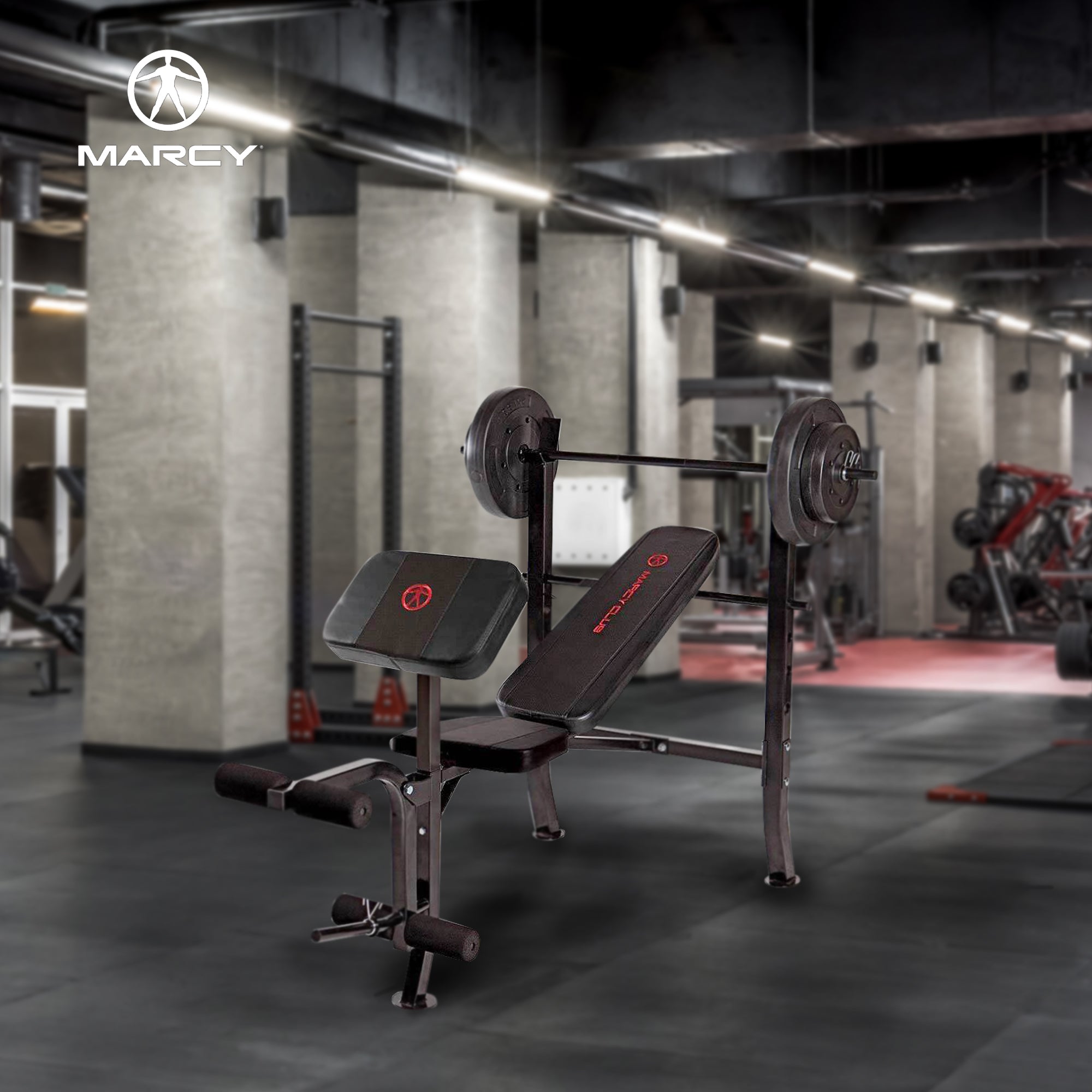 Marcy Pro Home Gym Standard Weight Bench w/ 80 Pound Weight Set, Black (Used) - VMInnovations