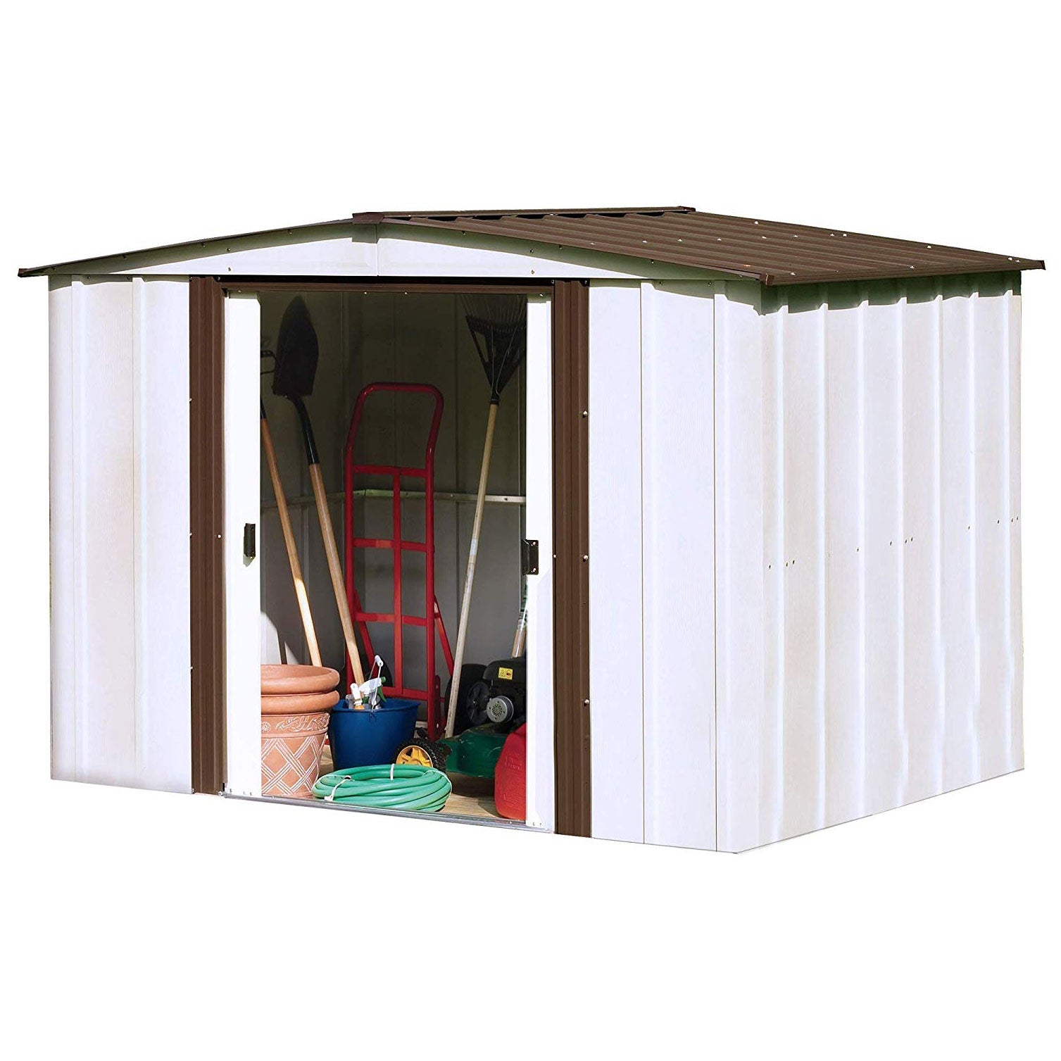 Arrow Newburgh 8 x 6 Foot Steel Backyard Outdoor Garden Storage Shed, White