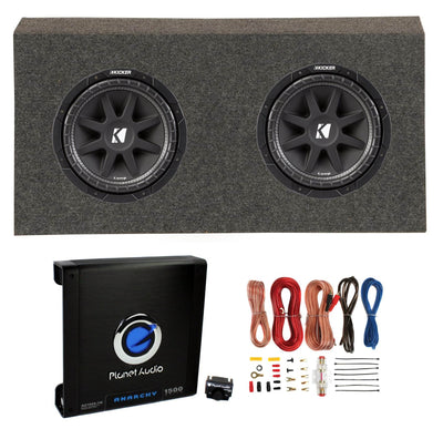 Kicker 12 Inch 600W Subwoofers (2) + Jeep Sub Box + Car Amplifier +Wiring Kit