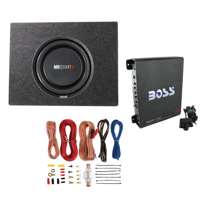 MB Quart 400 Watt 12 Inch Subwoofer + Slim Sub Box Enclosure + Car Amp + Wiring - VMInnovations