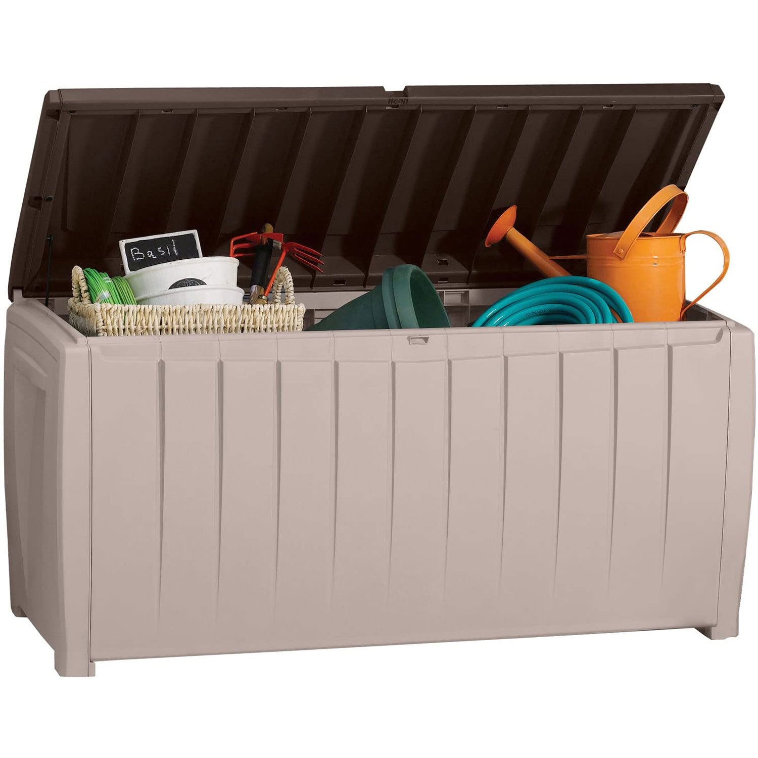 Keter Weatherproof Novel Large 90 Gallon Pool Storage Deck Box, Brown (Open Box) - VMInnovations