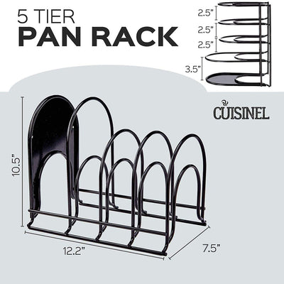 Cuisinel 12.2 In Heavy Duty Extra Large 5 Pan & Pot Organizer 5 Tier Rack, Black