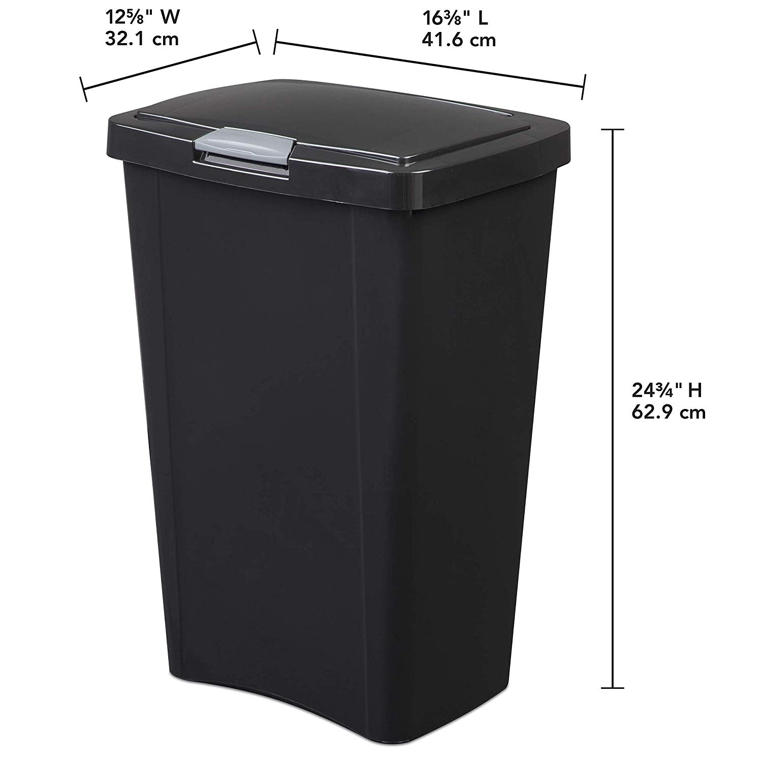 Sterilite 10459004 13 Gallon TouchTop Wastebasket with Titanium Latch, Black