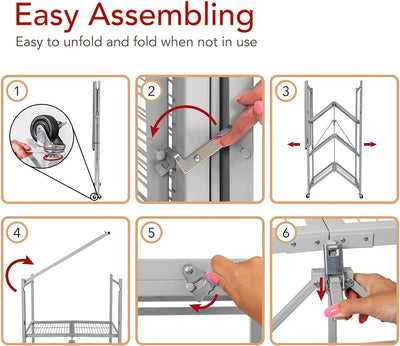 Origami R5 Foldable 4 Tier Storage Rack w/ Wheels, Pewter, (Open Box)