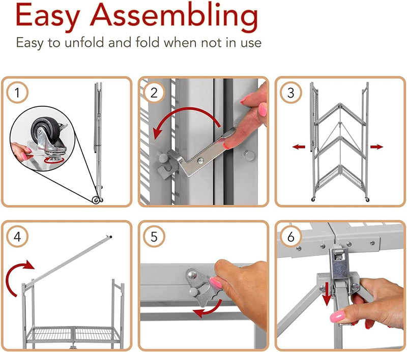 Origami R5 Foldable 4 Tier Storage Rack w/ Wheels, Pewter, (Open Box)