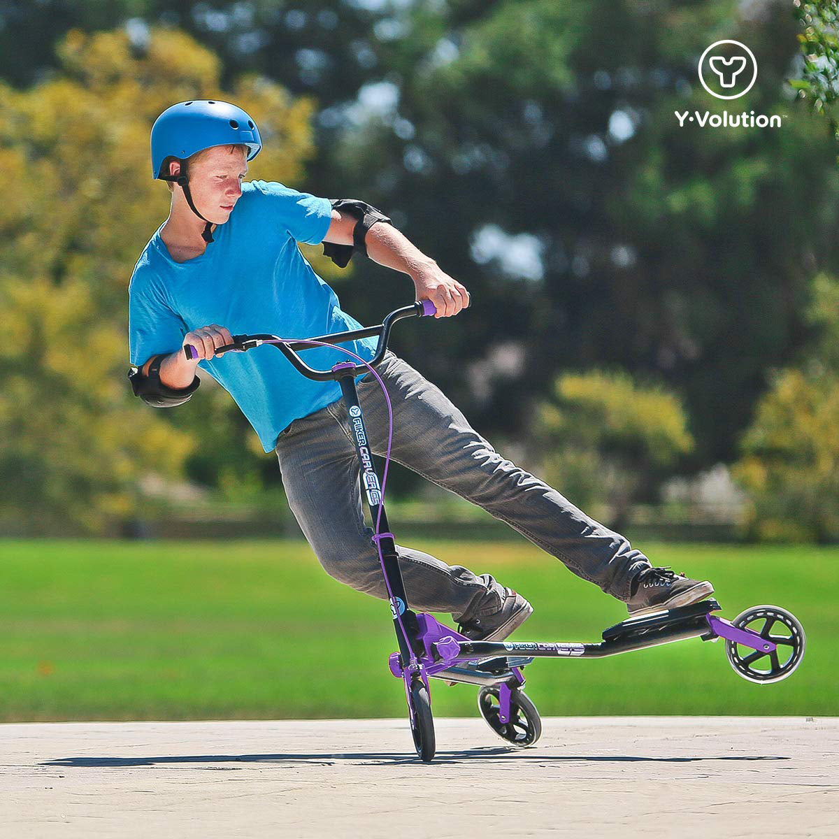 Yvolution Y Fliker Carver C5 Kids/Adult Foldable Wiggle Drifting Scooter, Purple