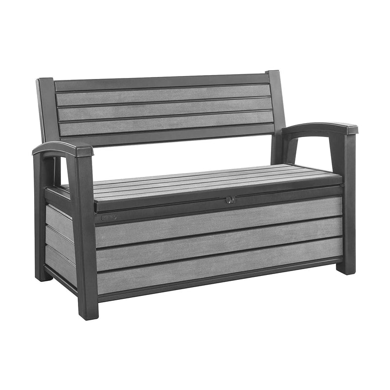 Keter Hudson 60 Gal Plastic Outdoor Backyard Patio Storage Bench Deck Box, Gray