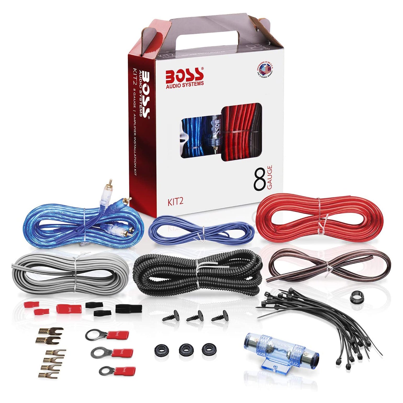 Boss Marine Audio Amplifier & Speakers Bundle With KIT2 Installation Wiring Kit - VMInnovations