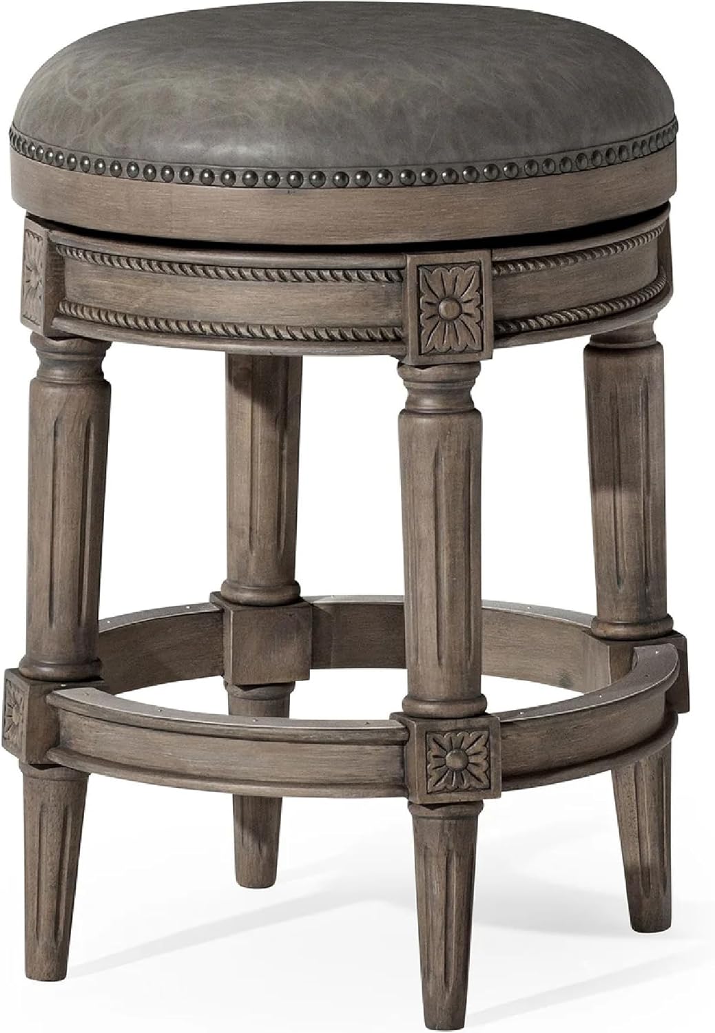 Maven Lane Counter Stool, Reclaimed Oak w/Stone Vegan Leather (For Parts) - VMInnovations