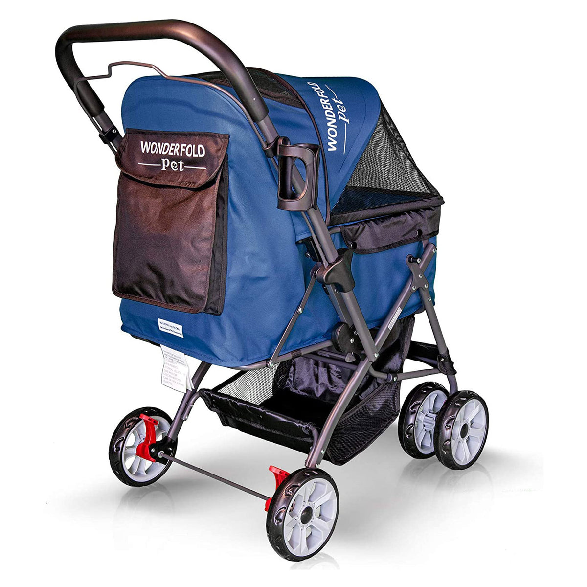 WONDERFOLD Pet Stroller for Dogs and Cats, Zipperless Entry, Dark Blue(Open Box)