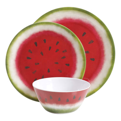 Gibson Home Melony Round 12 Pc Durable Melamine Dinnerware Set, Red Watermelon