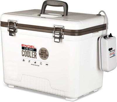 ENGEL 30 Quart Insulated Live Bait Fishing Dry Box Cooler with Water Pump, White - VMInnovations
