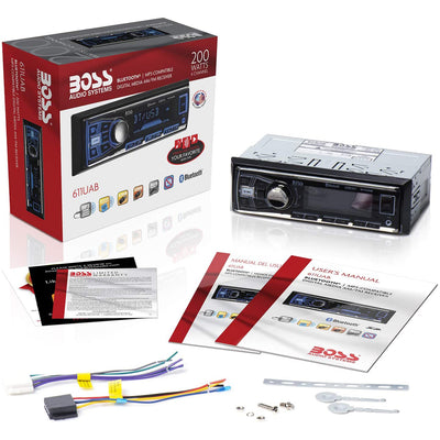 Boss 611UAB Single Din USB/SD AUX Bluetooth Radio Car Stereo Receiver (4 Pack)