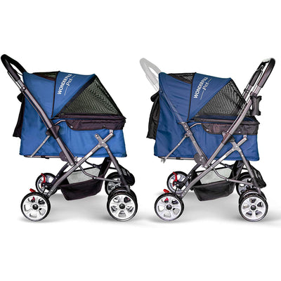 WONDERFOLD Pet Stroller for Dogs and Cats, Zipperless Entry, Dark Blue(Open Box)
