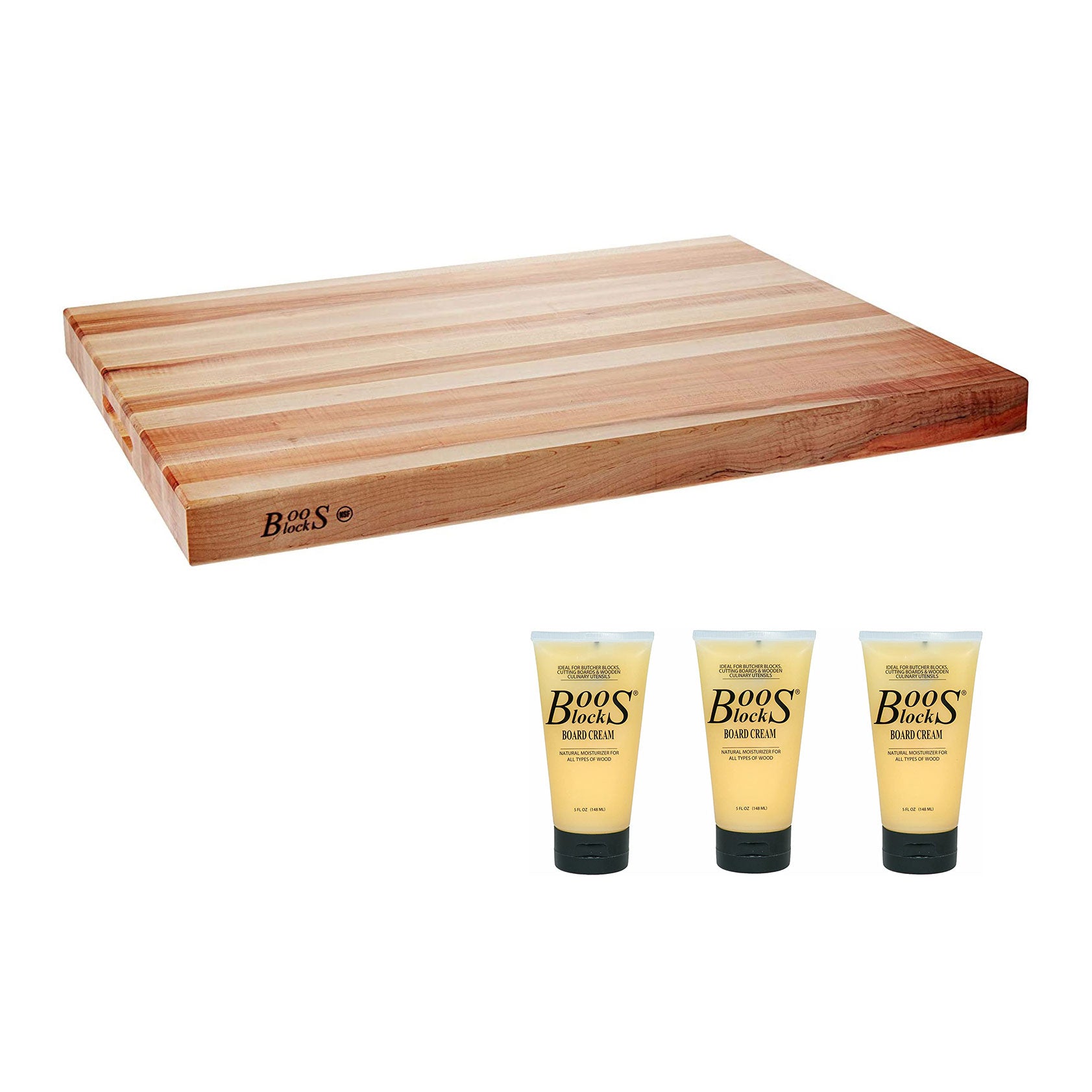 John Boos Reversible 30 In Wide Edge Grain Cutting Board and Moisture Cream Set
