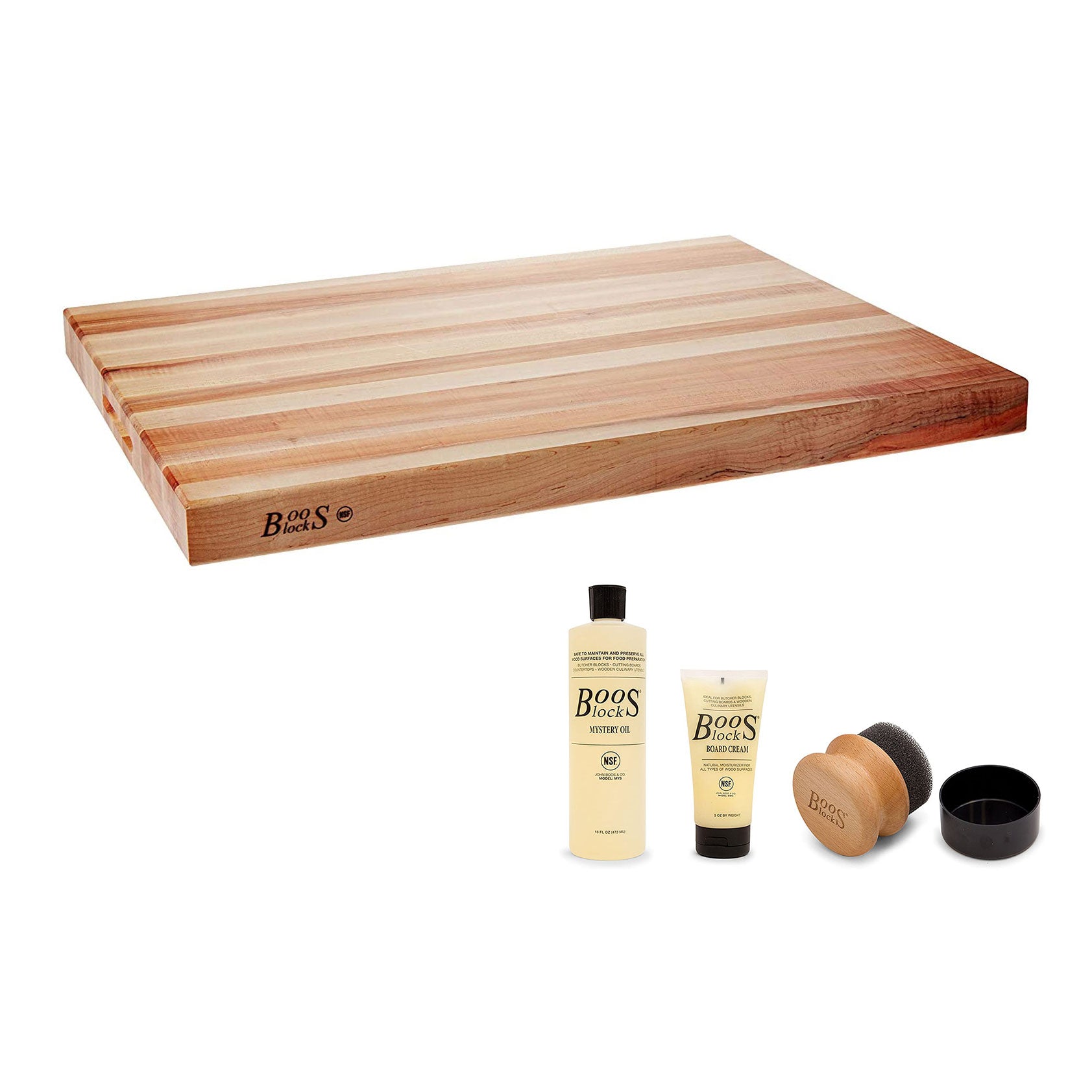 John Boos Reversible 30 Inch Flat Edge Grain Cutting Board with 3 Piece Care Set - VMInnovations