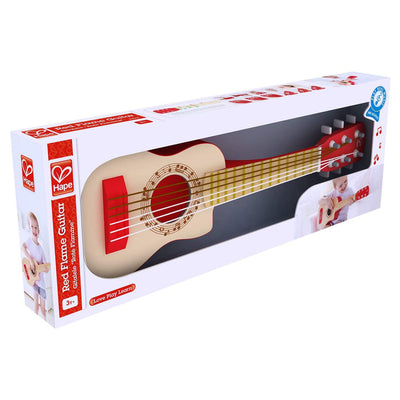 Hape E0602 Flame First Kids Wooden Toy Guitar Ukelele Musical Instrument, Red