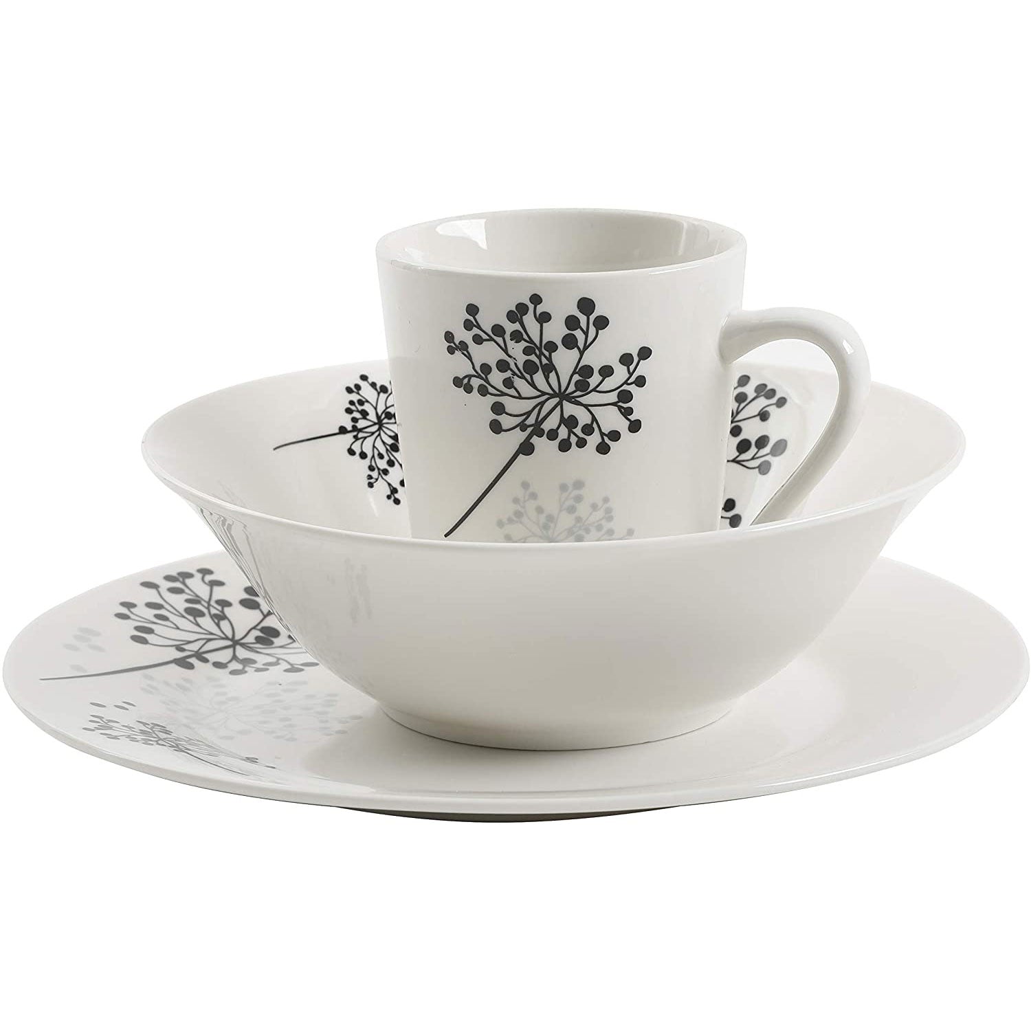Gibson Netherwood 12 Pc Glaze Dinnerware Plates, Bowls, and Mugs, White (3 Pack)