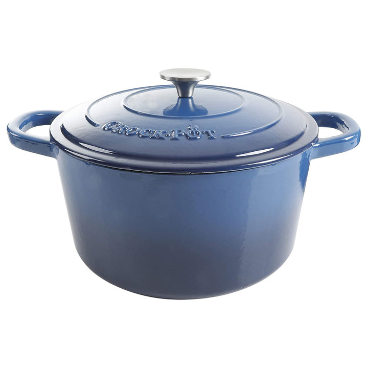 Crock-Pot 7 Quart Enamel Cast Iron Covered Dutch Oven Slow Cooker, Blue (Used)