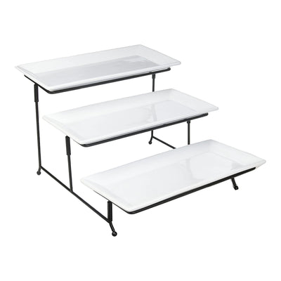 Gibson Elite Gracious Dining 3 Tier Serving Plate Set w/ Metal Stand (Open Box) - VMInnovations