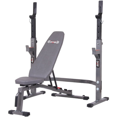 Body Champ Two Piece Set Olympic Weight Bench with Squat Rack, Gray (Open Box)