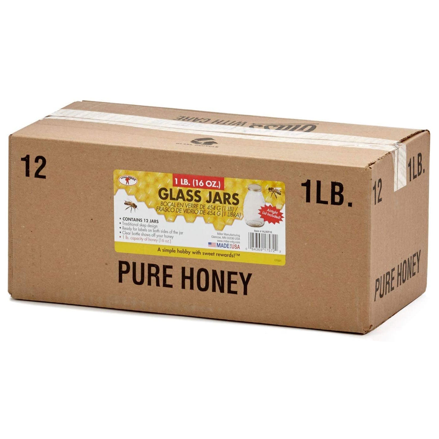 Little Giant 16-Ounce Beekeeping Honey Skep Jar with Airtight Lid 12PK(Open Box)