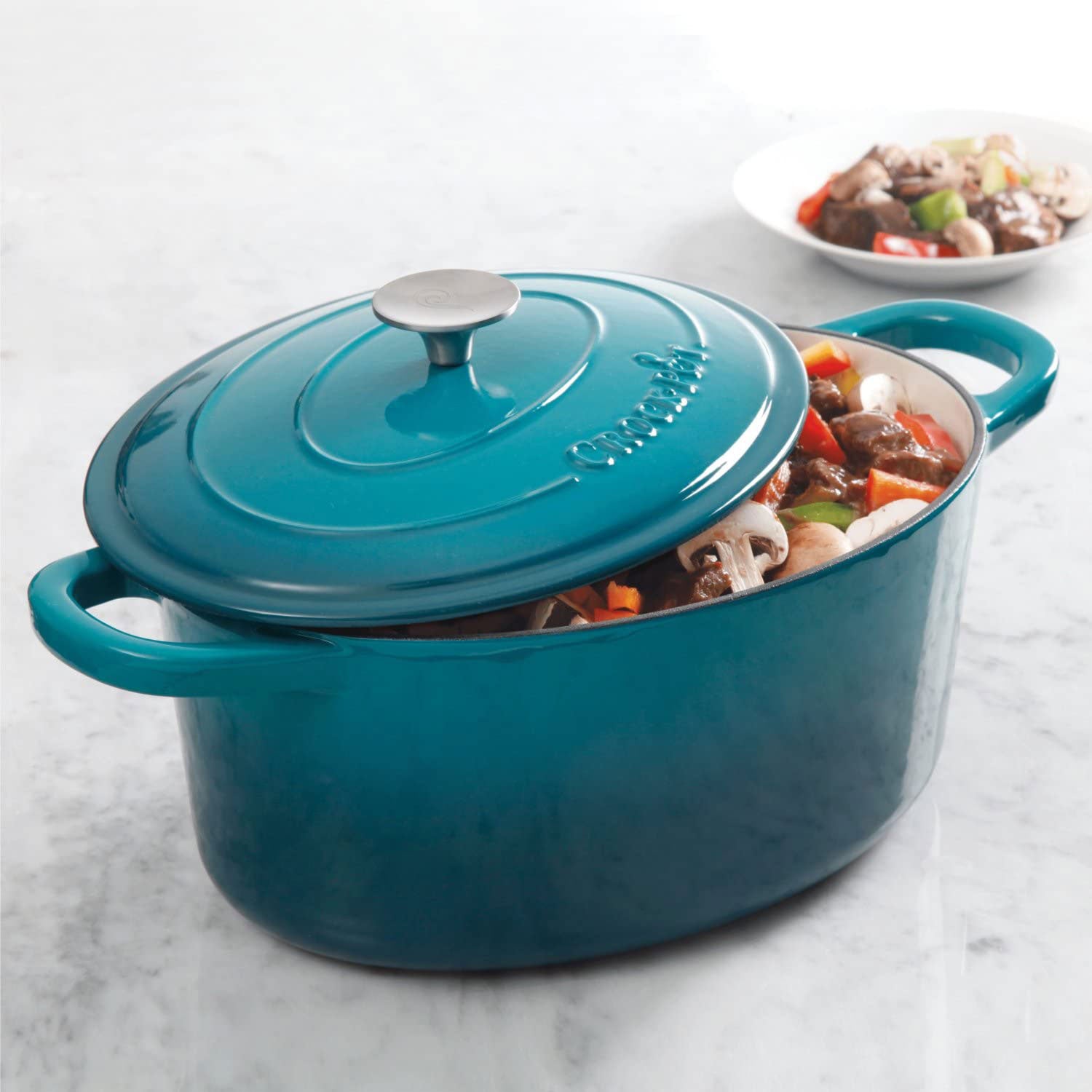 Crock-Pot 7 Quart Covered Dutch Oven, Teal & Gibson 30 Ounce Soup Bowl (2 Pack)