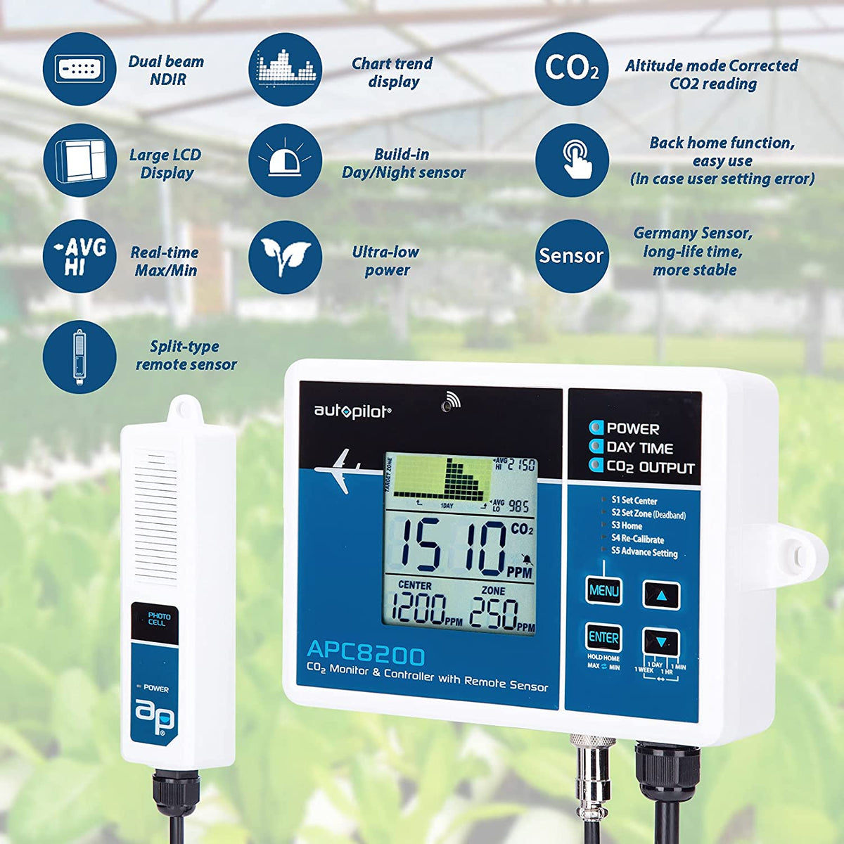 Autopilot Hydroponics CO2 Monitor and Controller, 15-Inch Remote Sensor (Used)