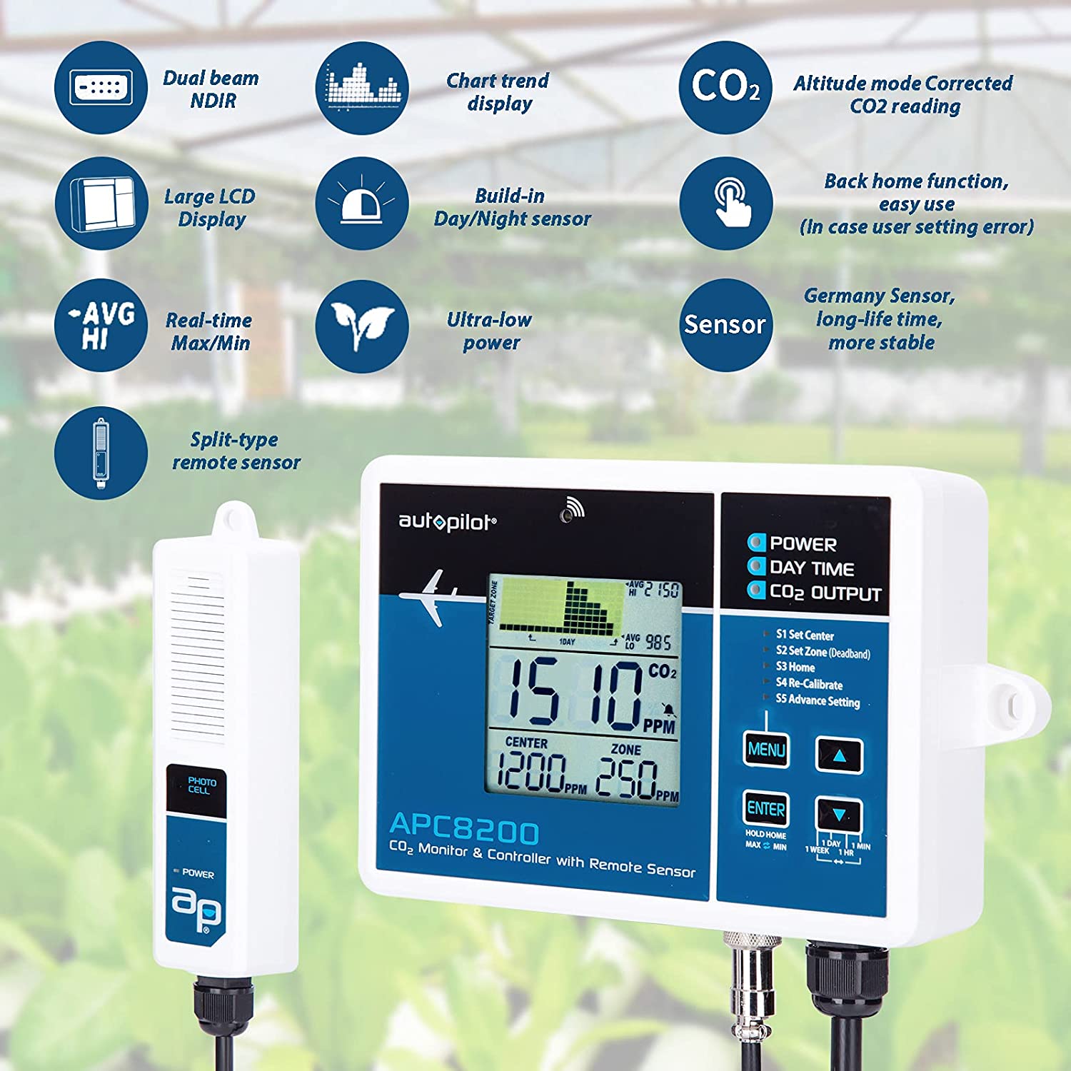 Autopilot Hydroponics CO2 Monitor and Controller, 15-Inch Remote (For Parts)