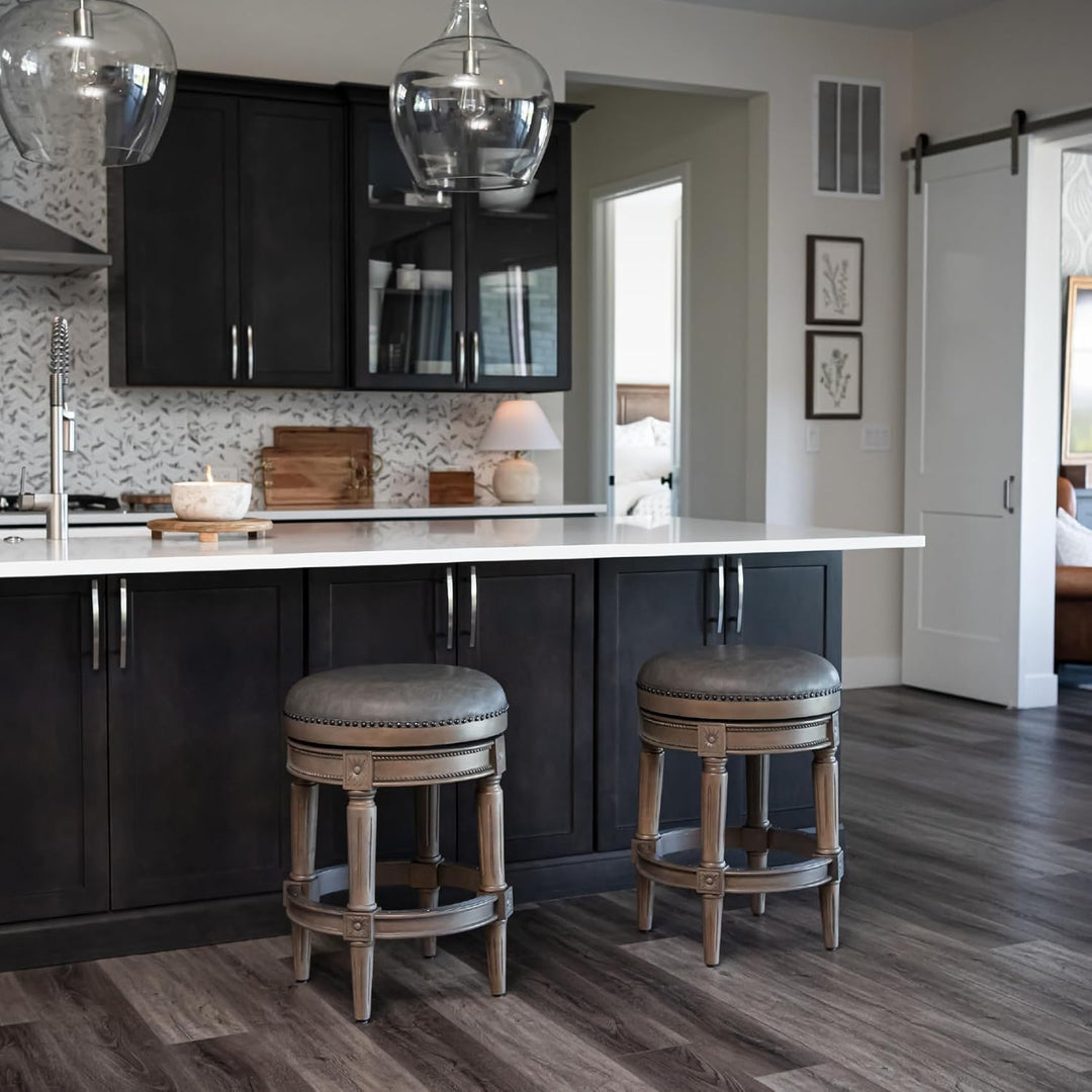 Maven Lane Counter Stool, Reclaimed Oak w/Stone Vegan Leather (For Parts) - VMInnovations