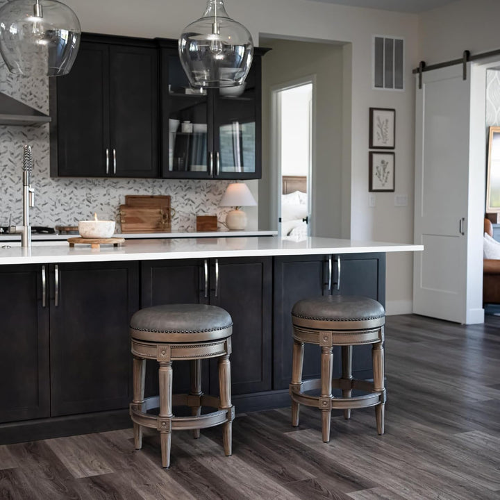 Maven Lane Counter Stool, Reclaimed Oak w/Stone Vegan Leather (For Parts) - VMInnovations