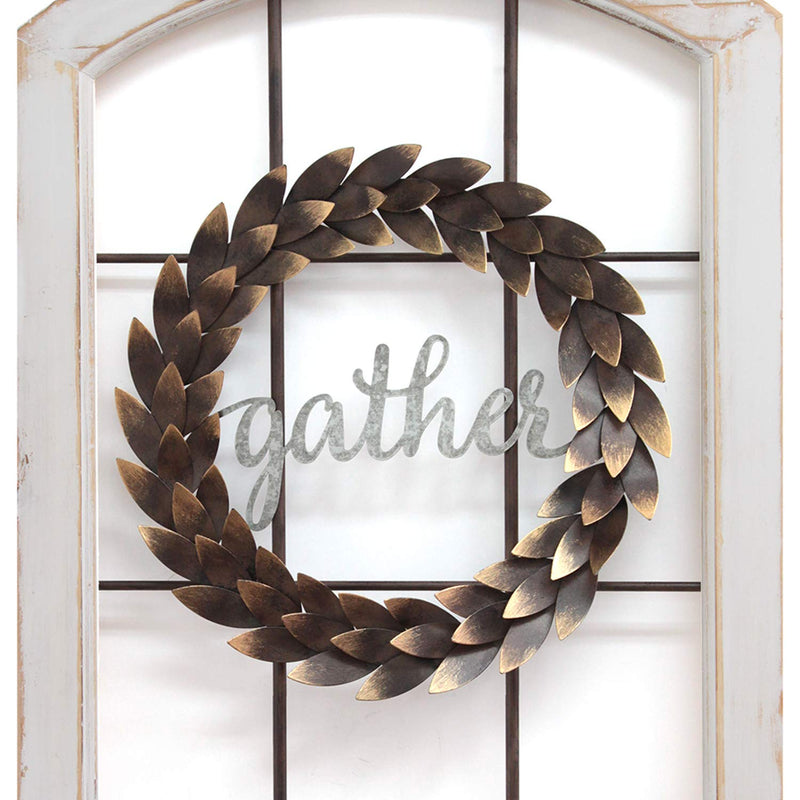 Stratton Home Decor Gather Bronze Wreath Window Wall Decor, Distressed White